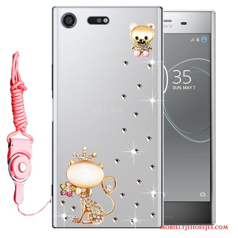 Sony Xperia Xz1 Anti-fall Hoesje Telefoon Bescherming Mobiele Telefoon Roze Zacht Met Strass