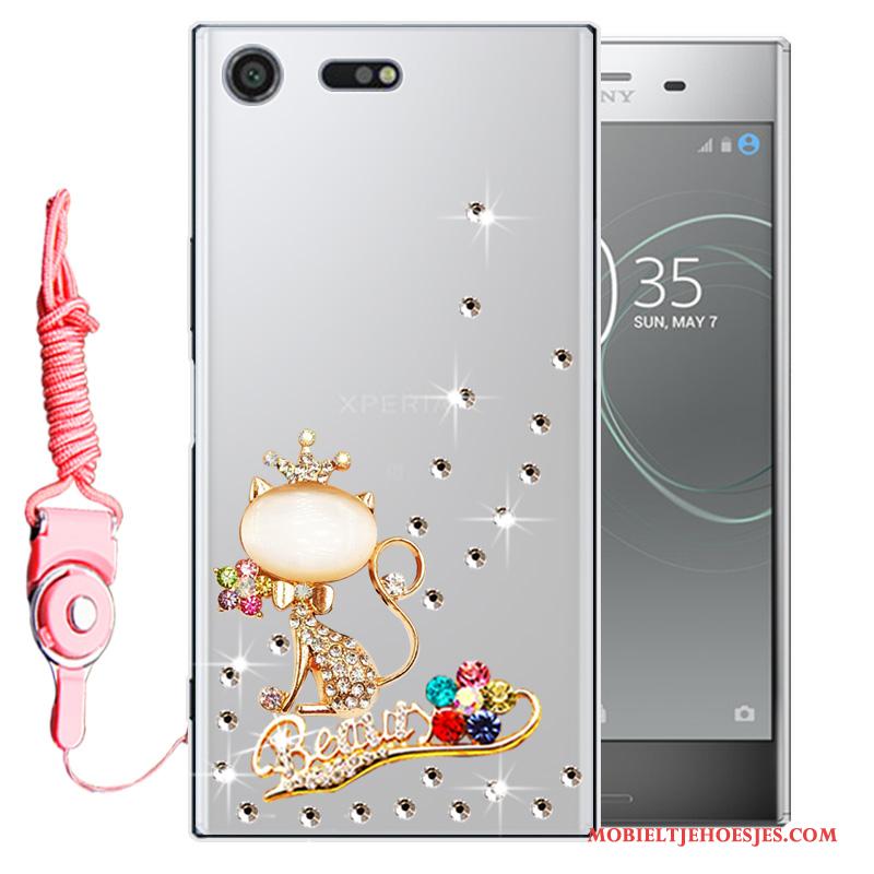 Sony Xperia Xz1 Anti-fall Hoesje Telefoon Bescherming Mobiele Telefoon Roze Zacht Met Strass