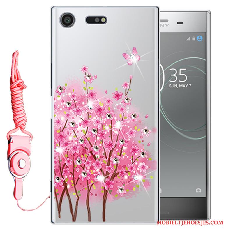 Sony Xperia Xz1 Anti-fall Hoesje Telefoon Bescherming Mobiele Telefoon Roze Zacht Met Strass