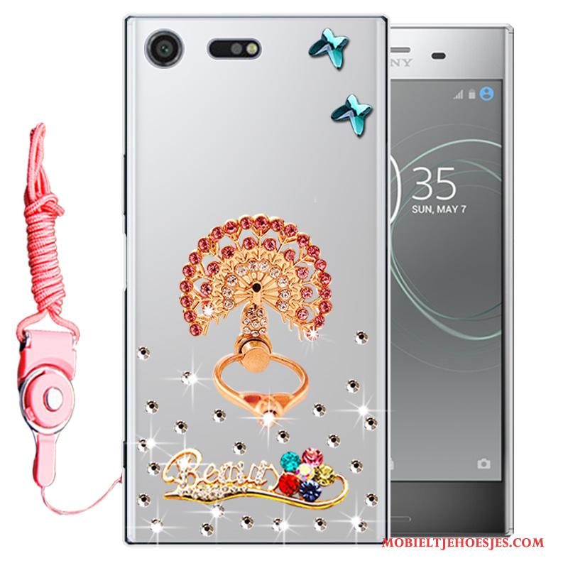 Sony Xperia Xz1 Anti-fall Hoesje Telefoon Bescherming Mobiele Telefoon Roze Zacht Met Strass