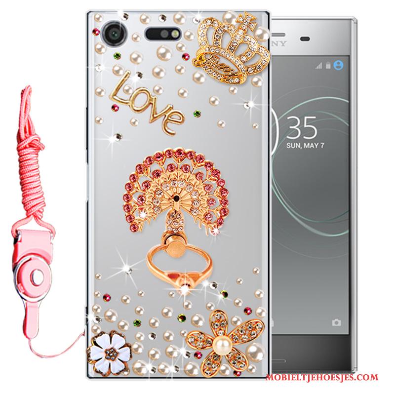 Sony Xperia Xz1 Anti-fall Hoesje Telefoon Bescherming Mobiele Telefoon Roze Zacht Met Strass