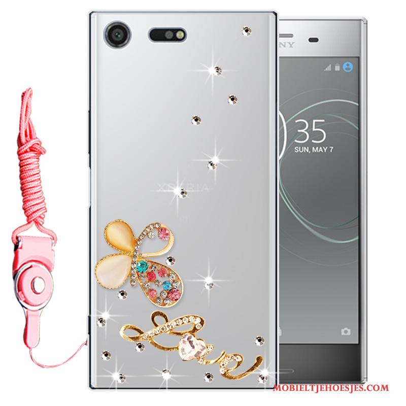 Sony Xperia Xz1 Anti-fall Hoesje Telefoon Bescherming Mobiele Telefoon Roze Zacht Met Strass