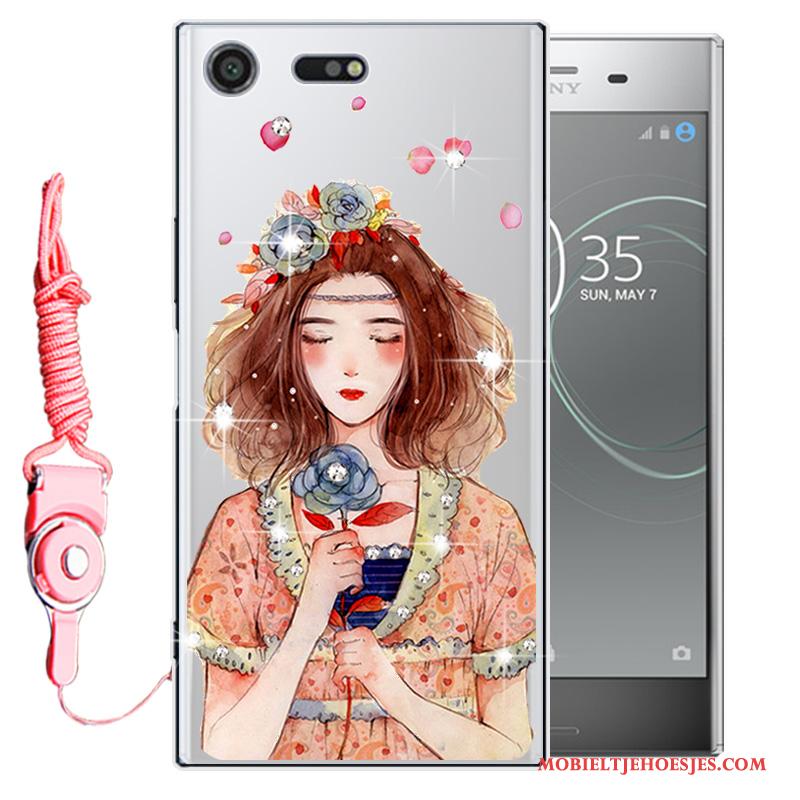 Sony Xperia Xz1 Anti-fall Hoesje Telefoon Bescherming Mobiele Telefoon Roze Zacht Met Strass