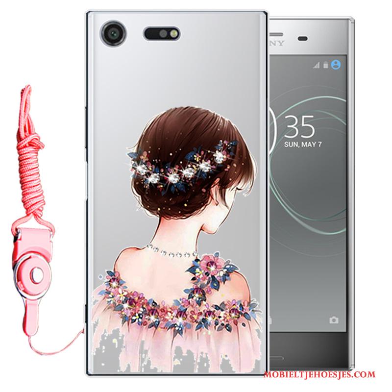 Sony Xperia Xz1 Anti-fall Hoesje Telefoon Bescherming Mobiele Telefoon Roze Zacht Met Strass