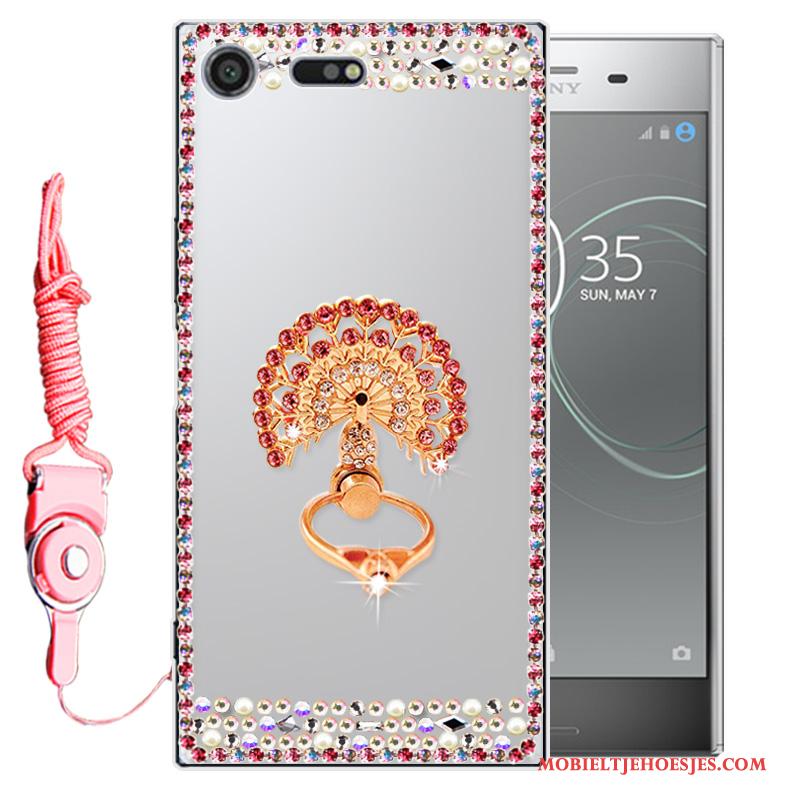 Sony Xperia Xz1 Anti-fall Hoesje Telefoon Bescherming Mobiele Telefoon Roze Zacht Met Strass