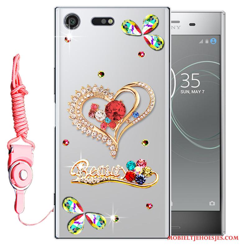 Sony Xperia Xz1 Anti-fall Hoesje Telefoon Bescherming Mobiele Telefoon Roze Zacht Met Strass