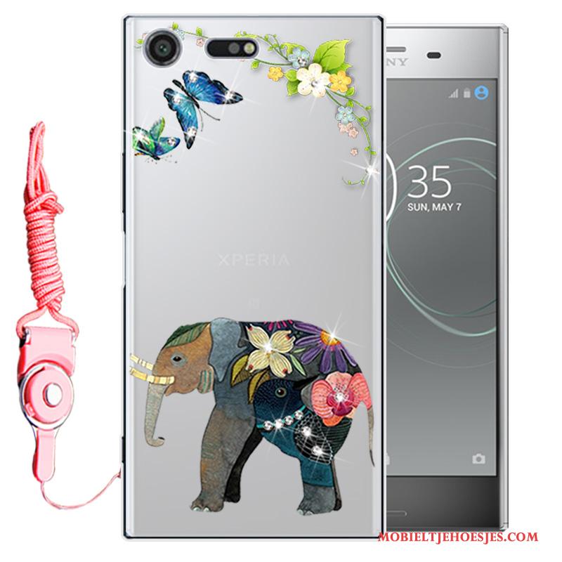 Sony Xperia Xz1 Anti-fall Hoesje Telefoon Bescherming Mobiele Telefoon Roze Zacht Met Strass