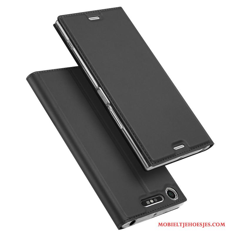 Sony Xperia Xz1 Compact Hoesje Leren Etui Mobiele Telefoon Bescherming Anti-fall Folio Ondersteuning