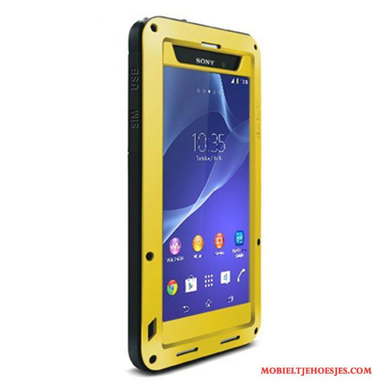 Sony Xperia Z2 Hoesje Drie Verdedigingen All Inclusive Anti-fall Achterklep Bescherming Hoes Wit