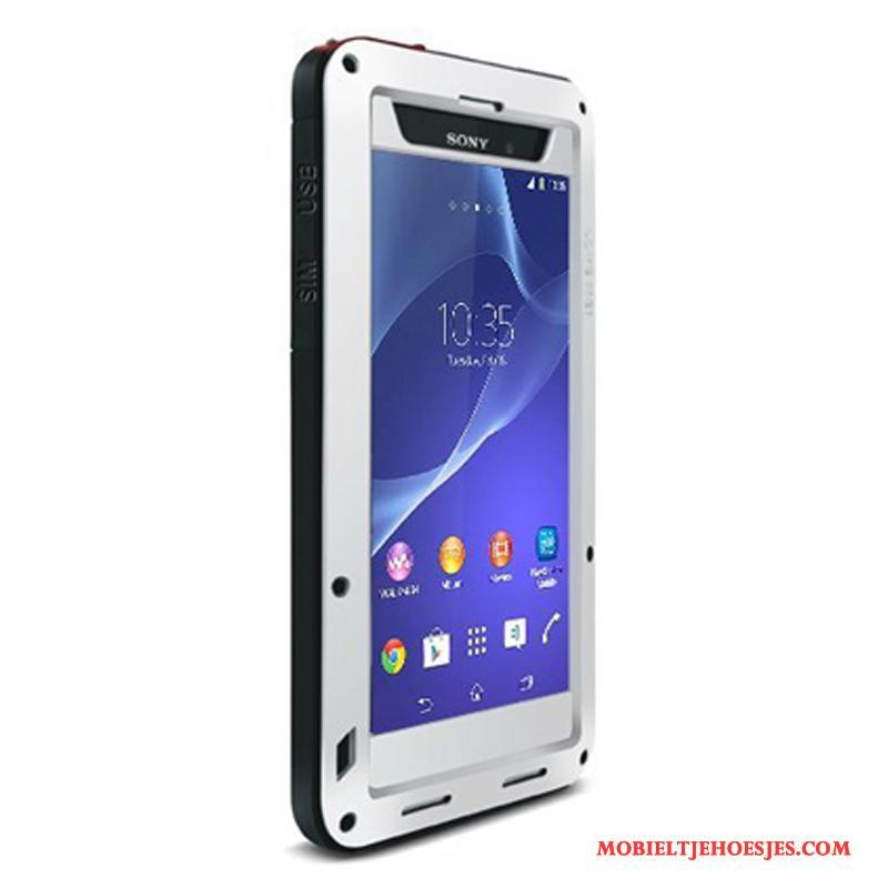 Sony Xperia Z2 Hoesje Drie Verdedigingen All Inclusive Anti-fall Achterklep Bescherming Hoes Wit