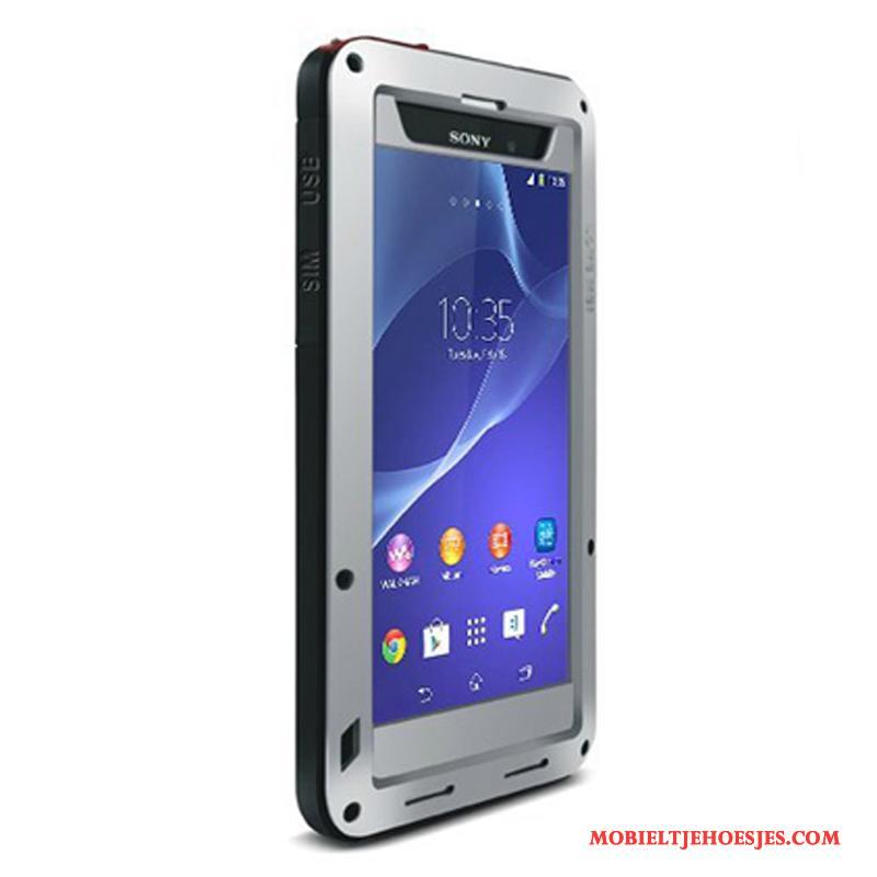 Sony Xperia Z2 Hoesje Drie Verdedigingen All Inclusive Anti-fall Achterklep Bescherming Hoes Wit