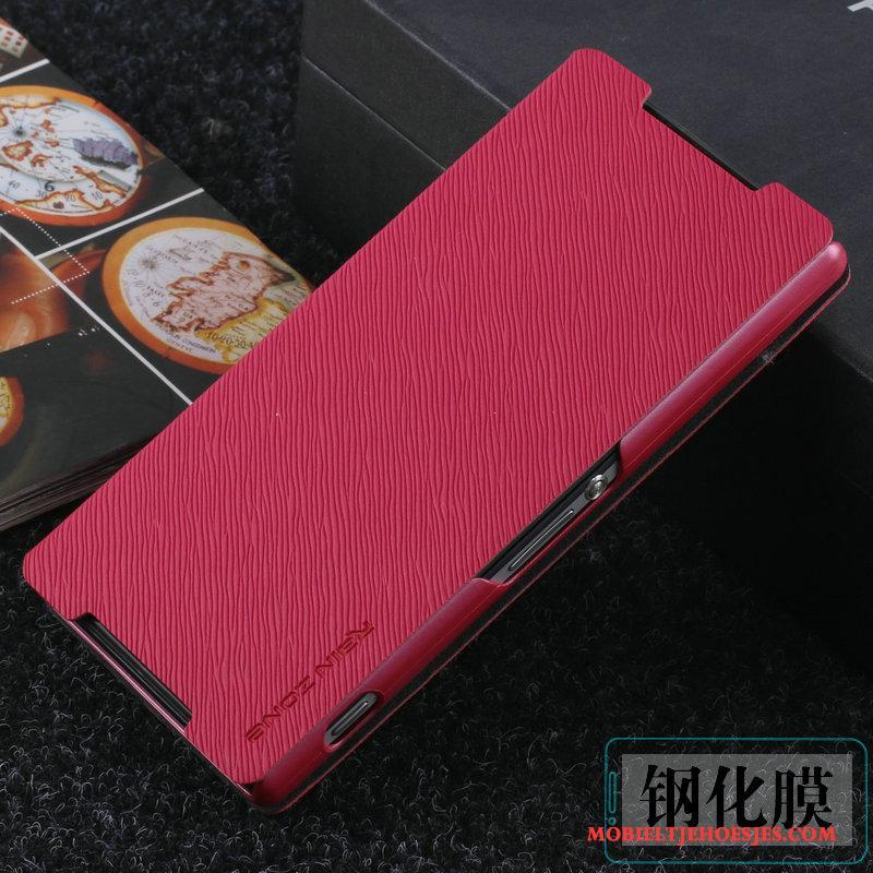 Sony Xperia Z2 Hoesje Telefoon Leren Etui Clamshell Bescherming Rood Bedrijf Anti-fall