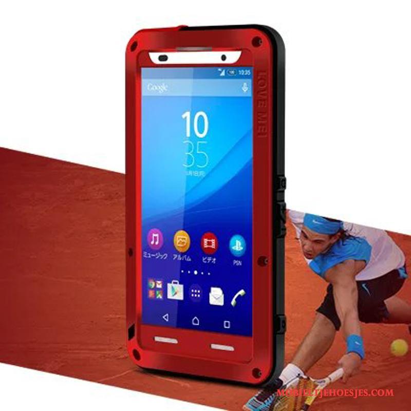 Sony Xperia Z3+ Hoesje Drie Verdedigingen Zacht Achterklep Rood Bescherming All Inclusive Anti-fall