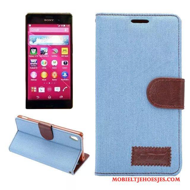 Sony Xperia Z3+ Hoesje Telefoon Mobiele Telefoon Doek Leren Etui Zacht Blauw Patroon