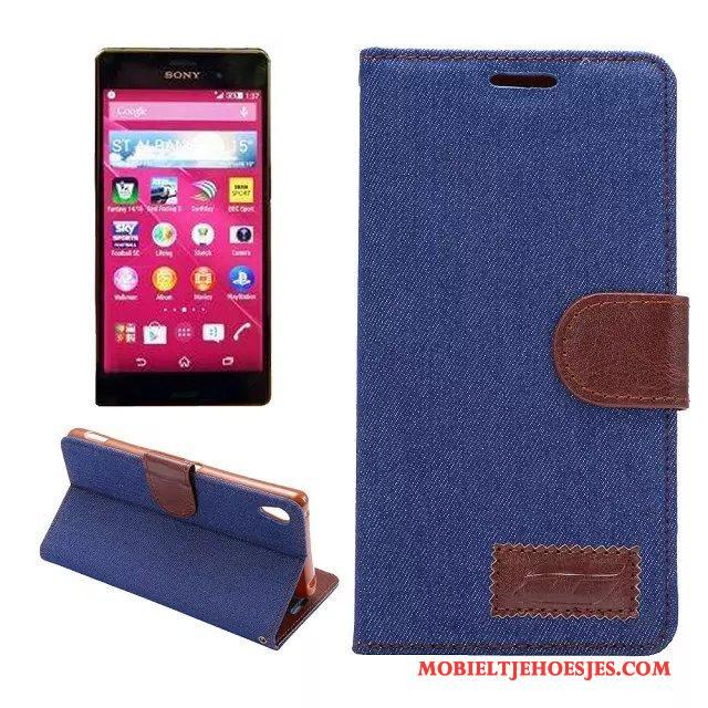 Sony Xperia Z3+ Hoesje Telefoon Mobiele Telefoon Doek Leren Etui Zacht Blauw Patroon