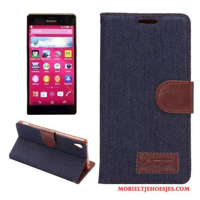 Sony Xperia Z3+ Hoesje Telefoon Mobiele Telefoon Doek Leren Etui Zacht Blauw Patroon