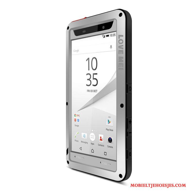Sony Xperia Z5 Compact Anti-fall Metaal Drie Verdedigingen Hoesje Telefoon Bescherming Zilver Omlijsting