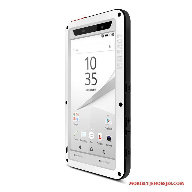 Sony Xperia Z5 Compact Anti-fall Metaal Drie Verdedigingen Hoesje Telefoon Bescherming Zilver Omlijsting