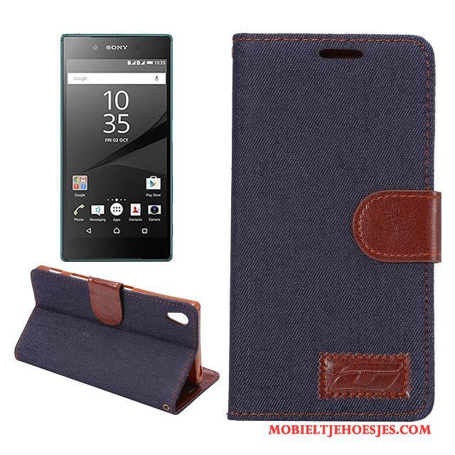 Sony Xperia Z5 Hoes Bescherming Zacht Blauw Leren Etui Mobiele Telefoon Hoesje