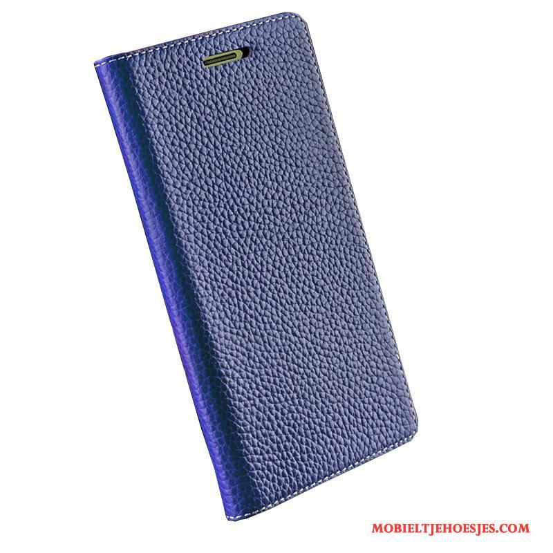 Sony Xperia Z5 Hoesje Mobiele Telefoon Bescherming Clamshell Blauw Echt Leer Leren Etui Hoes