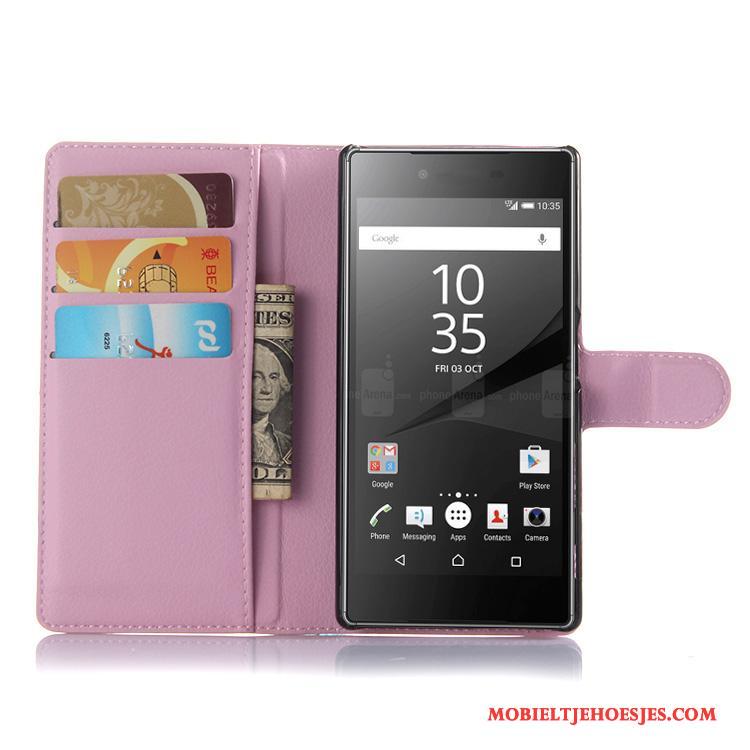 Sony Xperia Z5 Leren Etui Hoesje Purper Bescherming Telefoon Portemonnee Mobiele Telefoon