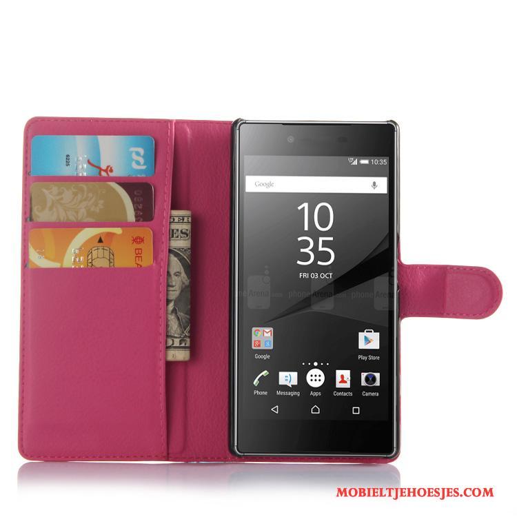 Sony Xperia Z5 Leren Etui Hoesje Purper Bescherming Telefoon Portemonnee Mobiele Telefoon