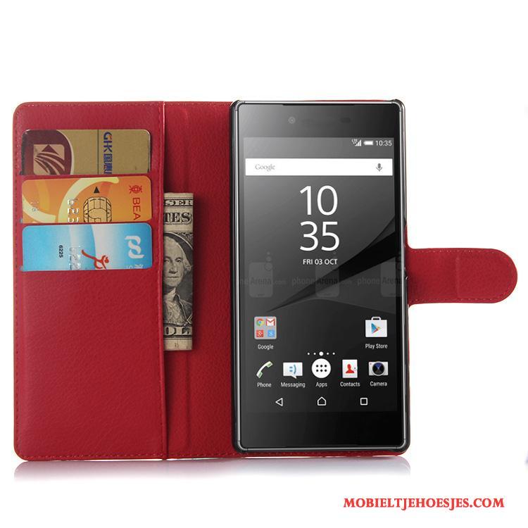 Sony Xperia Z5 Leren Etui Hoesje Purper Bescherming Telefoon Portemonnee Mobiele Telefoon