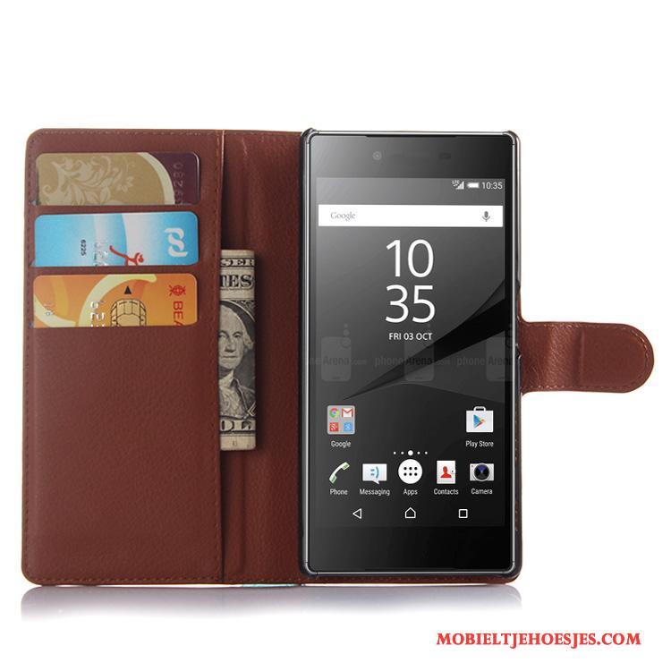 Sony Xperia Z5 Leren Etui Hoesje Purper Bescherming Telefoon Portemonnee Mobiele Telefoon