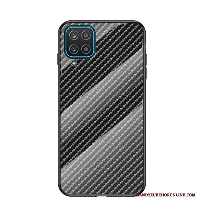 Telefoonhoesje voor Samsung Galaxy M12 / A12 Koolstofvezel Gehard Glas