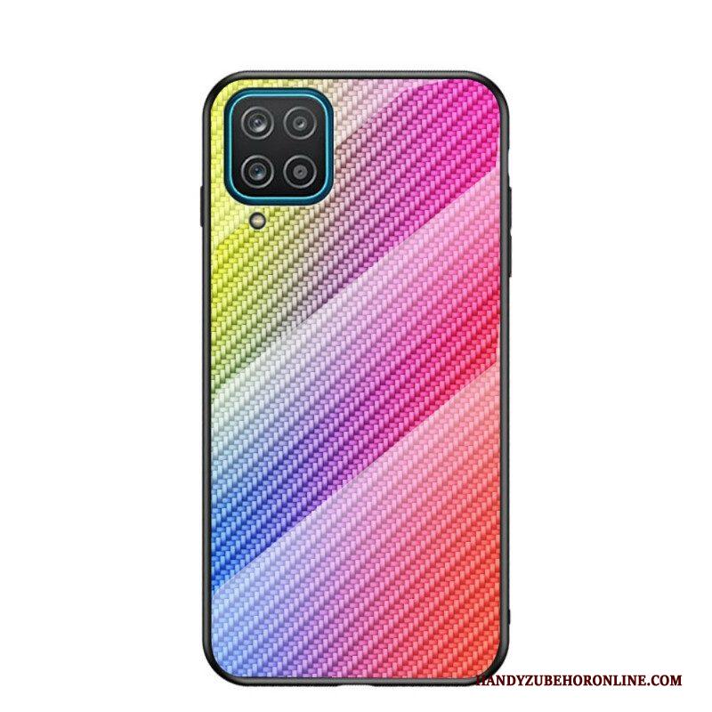 Telefoonhoesje voor Samsung Galaxy M12 / A12 Koolstofvezel Gehard Glas