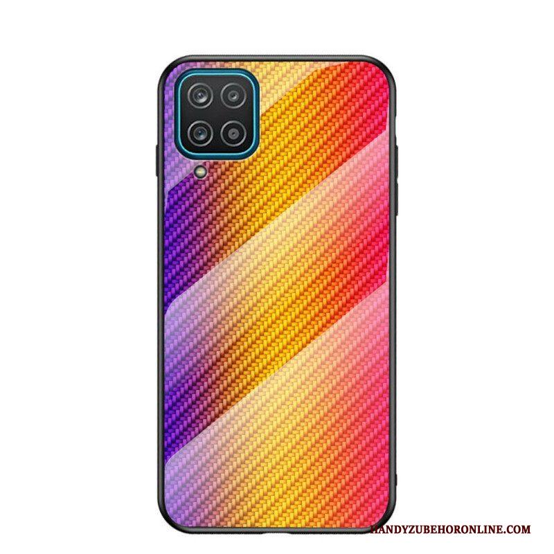 Telefoonhoesje voor Samsung Galaxy M12 / A12 Koolstofvezel Gehard Glas