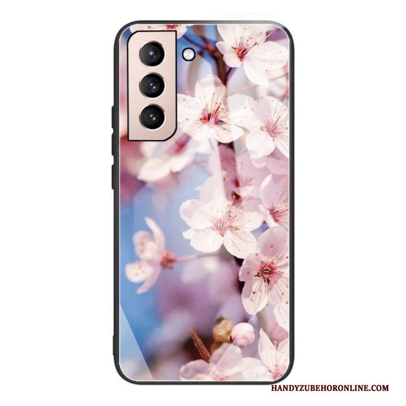 Telefoonhoesje voor Samsung Galaxy S22 Plus 5G Gehard Glas Realistische Bloemen