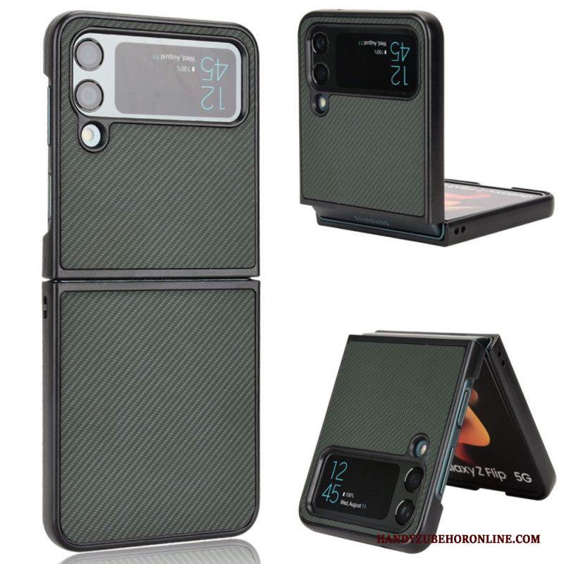 Telefoonhoesje voor Samsung Galaxy Z Flip 4 Folio-hoesje Koolstofvezeltextuur Met Leereffect