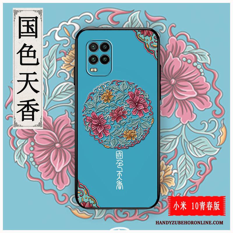 Xiaomi Mi 10 Lite Hoesje Anti-fall Rood Chinese Stijl Reliëf Pas Dun Jeugd