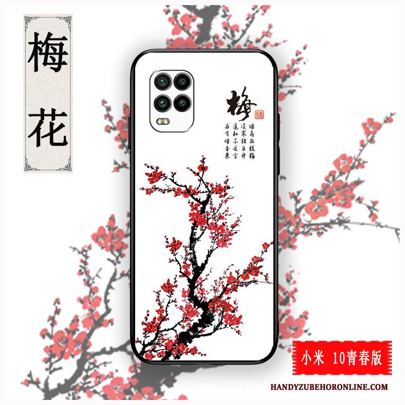 Xiaomi Mi 10 Lite Hoesje Anti-fall Rood Chinese Stijl Reliëf Pas Dun Jeugd