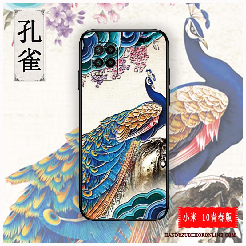 Xiaomi Mi 10 Lite Hoesje Anti-fall Rood Chinese Stijl Reliëf Pas Dun Jeugd