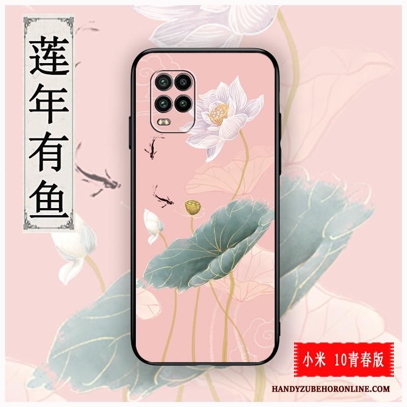 Xiaomi Mi 10 Lite Hoesje Anti-fall Rood Chinese Stijl Reliëf Pas Dun Jeugd