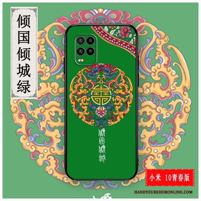 Xiaomi Mi 10 Lite Hoesje Anti-fall Rood Chinese Stijl Reliëf Pas Dun Jeugd