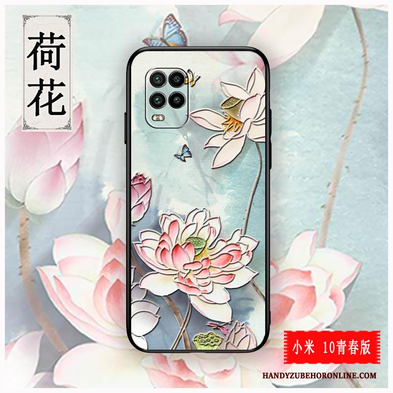 Xiaomi Mi 10 Lite Hoesje Anti-fall Rood Chinese Stijl Reliëf Pas Dun Jeugd