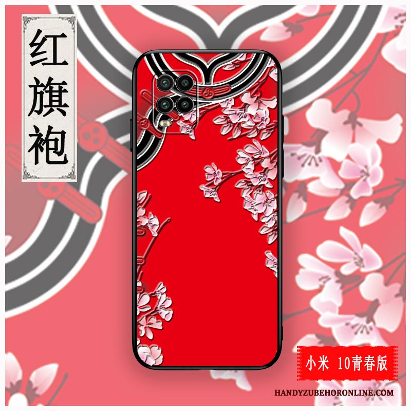 Xiaomi Mi 10 Lite Hoesje Anti-fall Rood Chinese Stijl Reliëf Pas Dun Jeugd