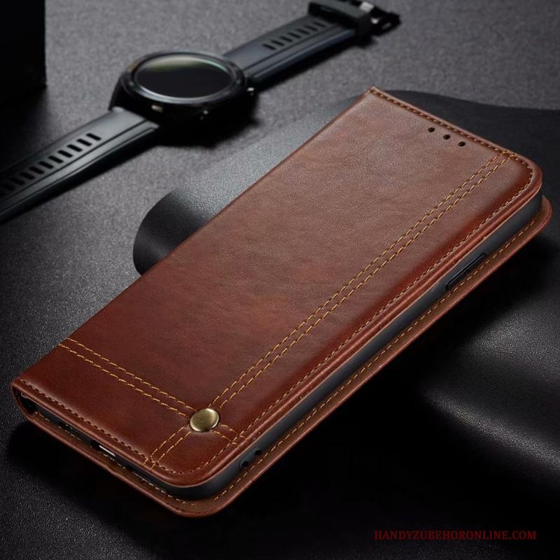 Xiaomi Mi 10 Lite Hoesje Leren Etui Echt Leer Folio Rood Mini Jeugd Bescherming