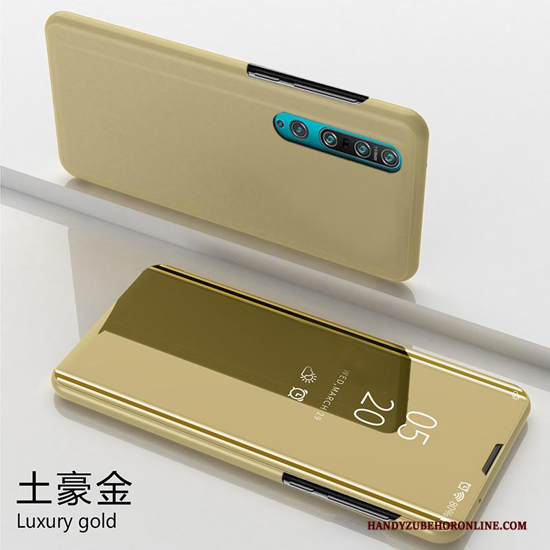 Xiaomi Mi 10 Pro Hoesje All Inclusive Leren Etui Goud Mode Mini Spiegel Skärmskydd