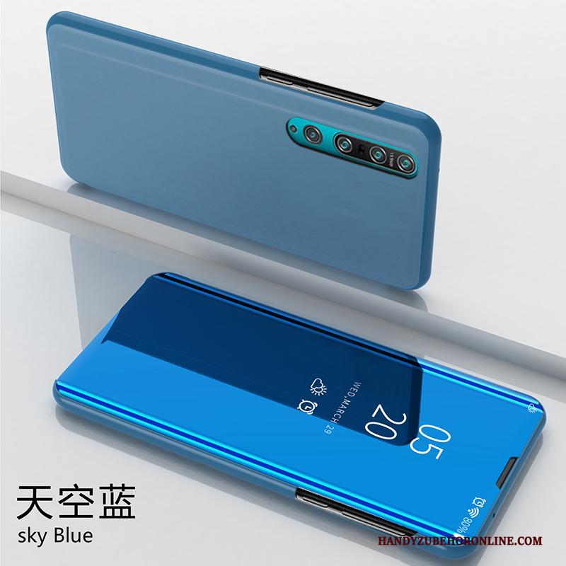 Xiaomi Mi 10 Pro Hoesje All Inclusive Leren Etui Goud Mode Mini Spiegel Skärmskydd
