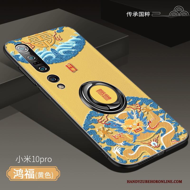 Xiaomi Mi 10 Pro Hoesje Auto Zacht Anti-fall Ring Geel Chinese Stijl Ondersteuning