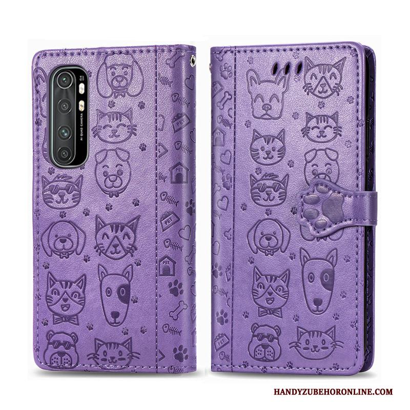 Xiaomi Mi Note 10 Lite Hoesje Mooie Hond Hoes Kat Reliëf Mini Purper