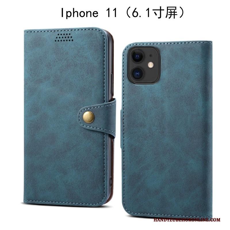 iPhone 11 Hoes Zacht Anti-fall Folio Hoesje Telefoon Leren Etui Groen