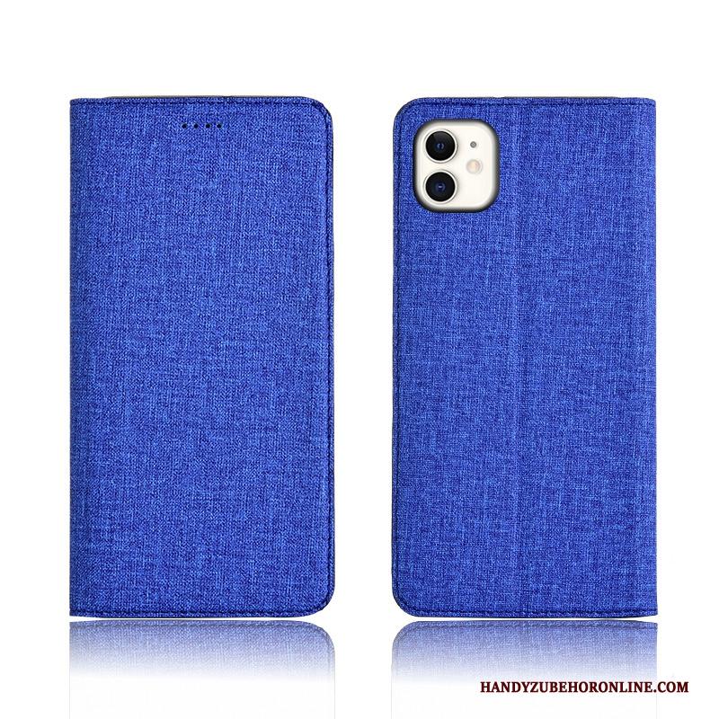 iPhone 11 Hoesje Blauw Leren Etui Hoes Scheppend Katoen En Linnen All Inclusive Anti-fall