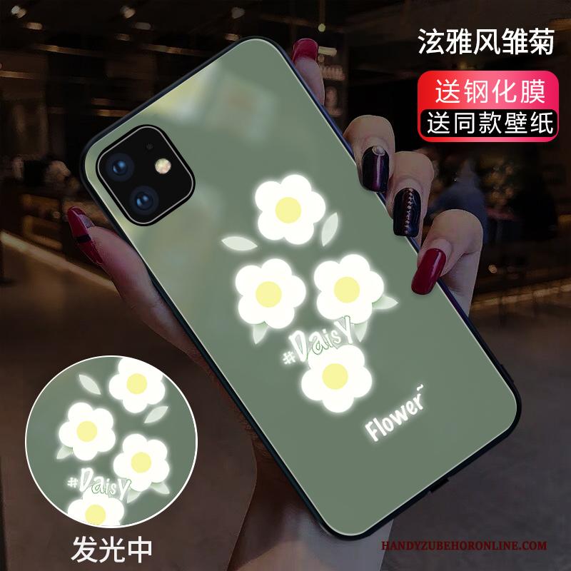 iPhone 11 Hoesje Telefoon Glas Koe Groen Wind Net Red Bloemen