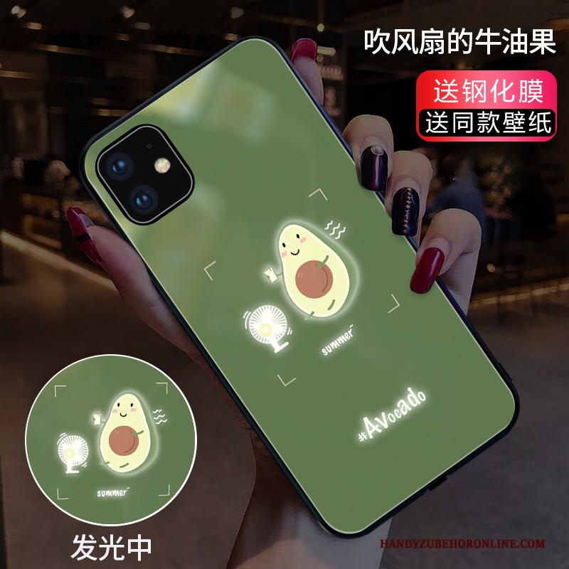 iPhone 11 Hoesje Telefoon Glas Koe Groen Wind Net Red Bloemen