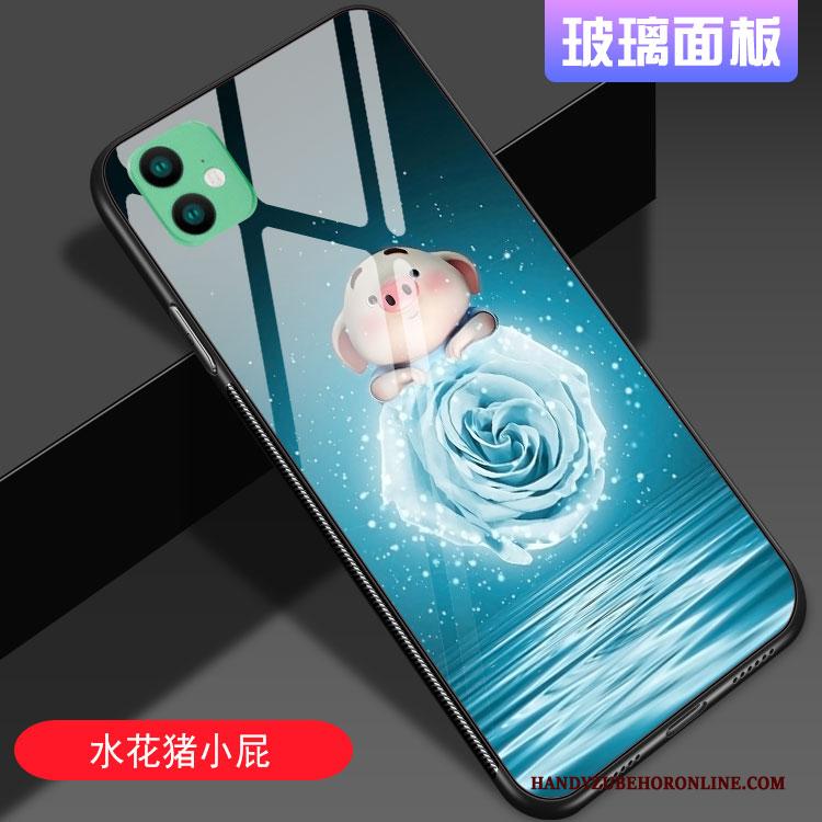 iPhone 11 Hoesje Telefoon Spotprent Blauw Trendy Merk Siliconen Mini Glas